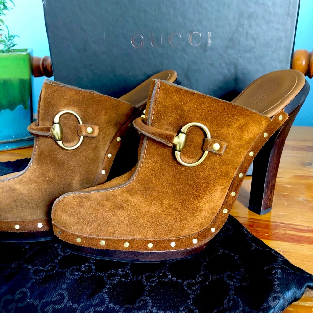Gucci Brown Suede Mules / Clogs - Like New Condition!